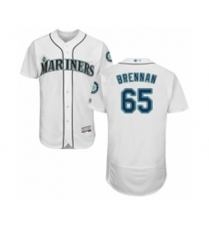 Men's Seattle Mariners #65 Brandon Brennan White Home Flex Base Authentic Collection Baseball Player Jersey