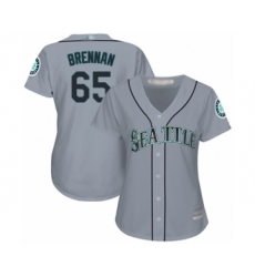Women's Seattle Mariners #65 Brandon Brennan Authentic Grey Road Cool Base Baseball Player Jersey