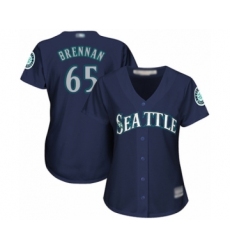 Women's Seattle Mariners #65 Brandon Brennan Authentic Navy Blue Alternate 2 Cool Base Baseball Player Jersey
