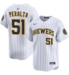 Men's Milwaukee Brewers #51 Freddy Peralta White Alternate Limited Stitched Baseball Jersey