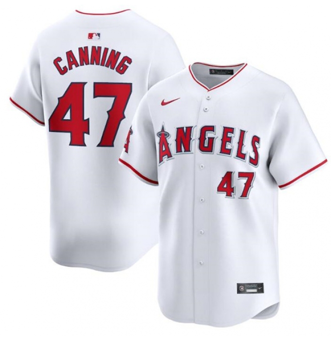 Men's Los Angeles Angels #47 Griffin Canning White Home Limited Baseball Stitched Jersey