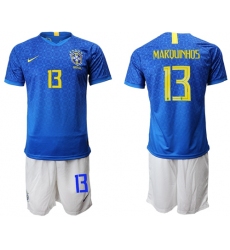 Brazil #13 Marquinhos Blue Soccer Country Jersey