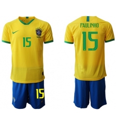Brazil #15 Paulinho Home Soccer Country Jersey