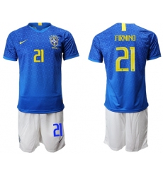 Brazil #21 Firmino Blue Soccer Country Jersey