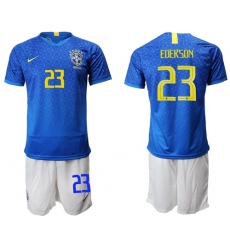 Brazil #23 Ederson Blue Soccer Country Jersey