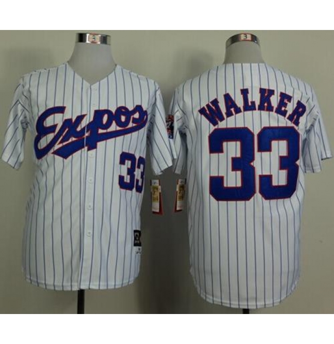Mitchell And Ness 1982 Expos #33 Larry Walker White(Black Strip) Throwback Stitched Baseball Jersey