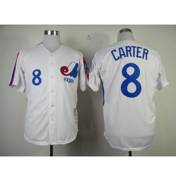 Mitchell And Ness 1982 Expos #8 Gary Carter White Throwback Stitched Baseball Jersey