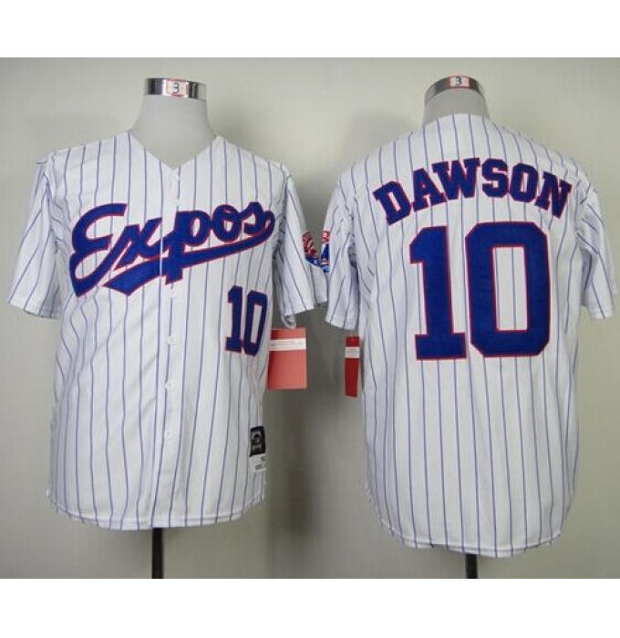 Mitchell and Ness 1982 Expos #10 Andre Dawson White Blue Strip Throwback Stitched Baseball Jersey
