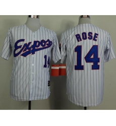 Mitchell And Ness 1982 Expos #14 Pete Rose White(Black Strip) Throwback Stitched Baseball Jersey