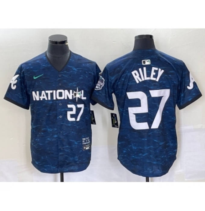 Men's Nike Atlanta Braves #27 Austin Riley Number Royal 2023 All Star Cool Base Stitched Baseball Jersey