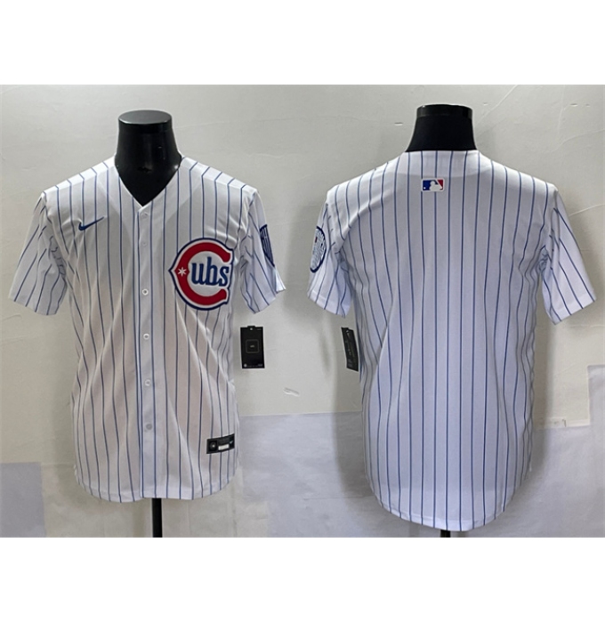 Men's Chicago Cubs Blank White Pinstripe 2nd Alternate Limited Stitched Baseball Jersey