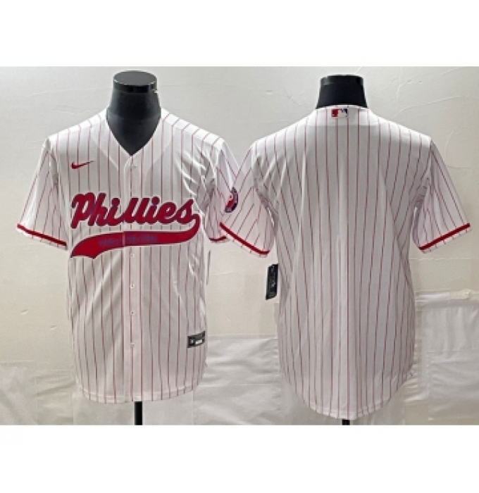 Men's Philadelphia Phillies Blank White Pinstripe Cool Base Stitched Baseball Jersey