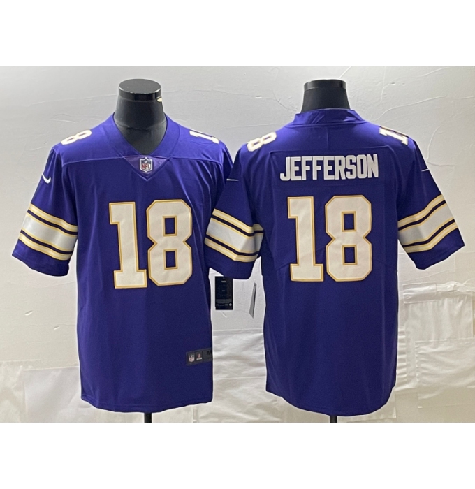 Men's Nike Minnesota Vikings #18 Justin Jefferson Purple Throwback Vapor Limited Jersey