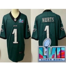Youth Philadelphia Eagles #1 Jalen Hurts Limited Green Super Bowl LVII Vapor Jersey
