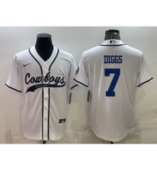 Men's Dallas Cowboys #7 Trevon Diggs White With Patch Cool Base Stitched Baseball Jersey