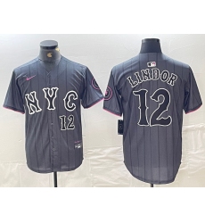 Men's New York Mets #12 Francisco Lindor Number Grey 2024 City Connect Cool Base Stitched Jersey