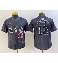 Youth New York Mets #12 Francisco Lindor Number Grey 2024 City Connect Cool Base Stitched Jerseys