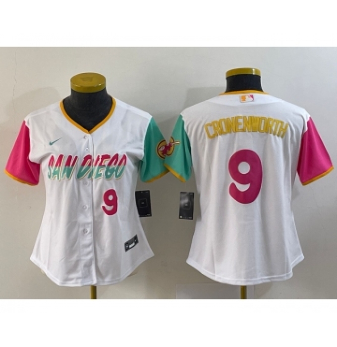 Women's San Diego Padres #9 Jake Cronenworth White Number 2022 City Connect Cool Base Stitched Jersey