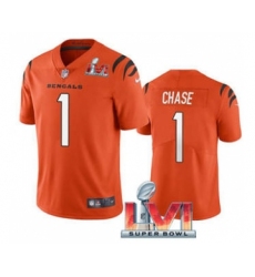 Men's Cincinnati Bengals #1 Ja'Marr Chase Orange 2022 Super Bowl LVI Vapor Limited Stitched Jersey Men's Cincinnati Bengals #1 Ja'Marr Chase Orange 2022 Super Bowl LVI Vapor Limited Stitched Jersey