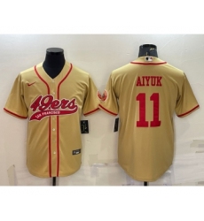 Men's San Francisco 49ers #11 Brandon Aiyuk Gold With Patch Cool Base Stitched Baseball Jersey