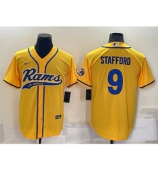 Men's Los Angeles Rams #9 Matthew Stafford Yellow Cool Base Stitched Baseball Jersey Men's Los Angeles Rams #9 Matthew Stafford Yellow Cool Base Stitched Baseball Jersey