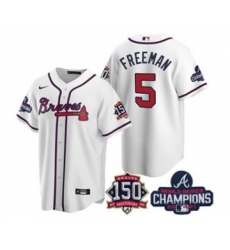 Men's Atlanta Braves #5 Freddie Freeman 2021 White World Series Champions With 150th Anniversary Patch Cool Base Stitched Jersey