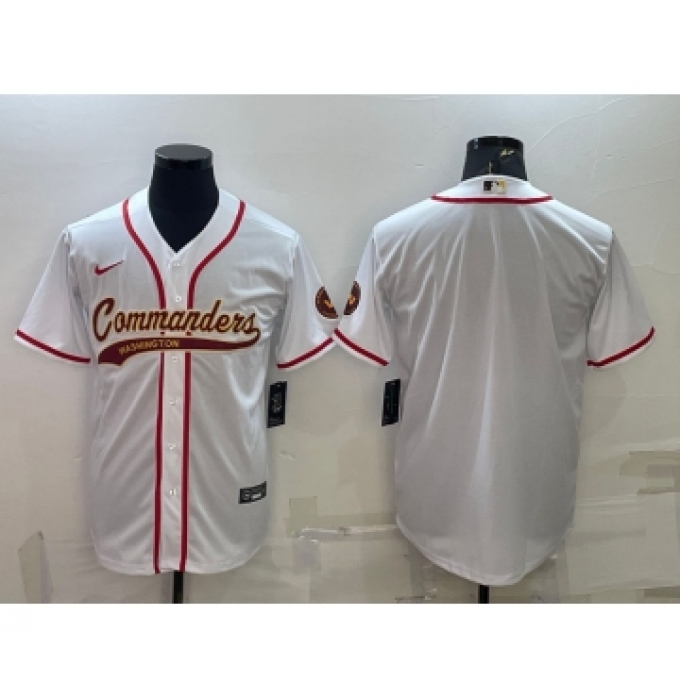 Men's Washington Commanders Blank White With Patch Cool Base Stitched Baseball Jersey