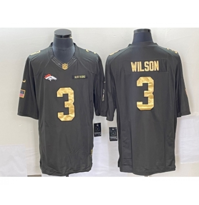 Men's Denver Broncos #3 Russell Wilson Green Gold Salute To Service Stitched Nike Limited Jersey