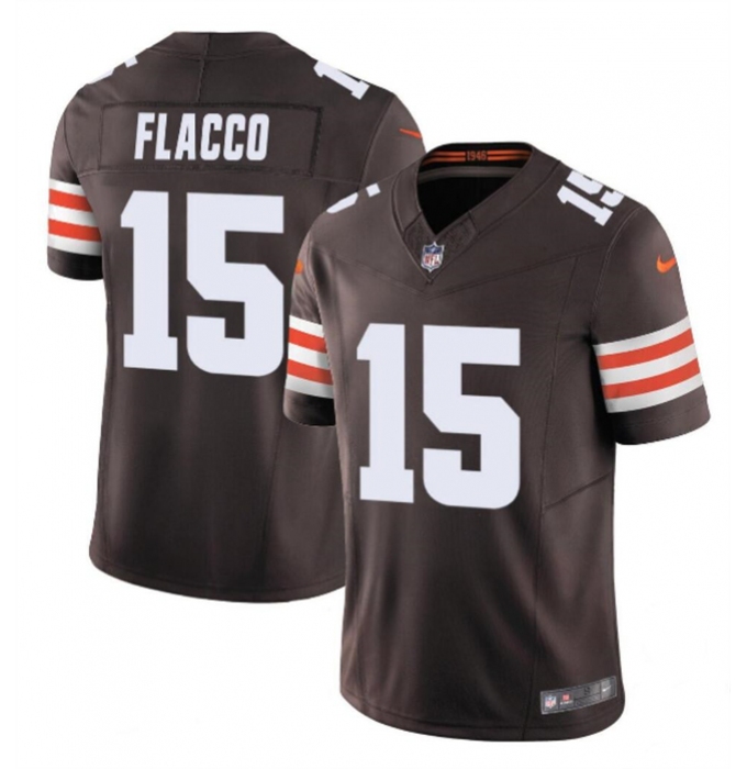 Men's Cleveland Browns #15 Joe Flacco Brown 2023 F.U.S.E. Vapor Limited Football Stitched Jersey
