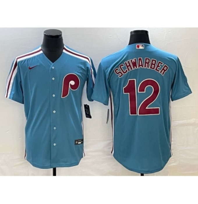 Men's Philadelphia Phillies #12 Kyle Schwarber Blue Cooperstown Throwback Cool Base Nike Jersey
