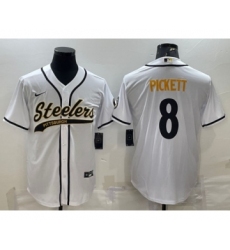 Men's Pittsburgh Steelers #8 Kenny Pickett White Cool Base Stitched Baseball Jersey Men's Pittsburgh Steelers #8 Kenny Pickett White Cool Base Stitched Baseball Jersey