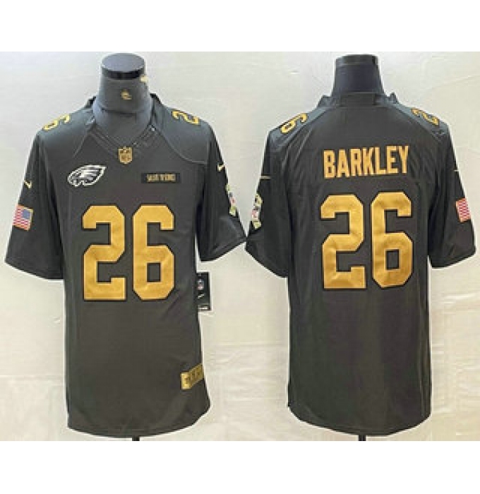 Men's Philadelphia Eagles #26 Saquon Barkley Anthracite Gold 2016 Salute To Service Stitched Nike Limited Jersey