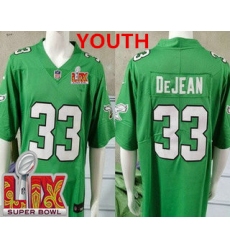 Youth Philadelphia Eagles #33 Cooper DeJean Limited Kelly Green Super Bowl LIX Vapor Jersey