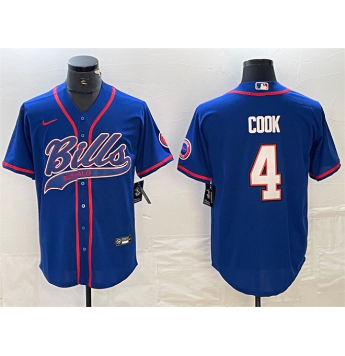 Men's Buffalo Bills #4 James Cook Blue With Cool Base Stitched Baseball Jersey
