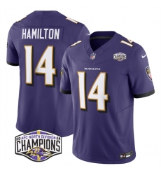 Men's Baltimore Ravens #14 Kyle Hamilton Purple F.U.S.E 2024 AFC North Division Champions Vapor Limited Football Jersey Men's Baltimore Ravens #14 Kyle Hamilton Purple F.U.S.E 2024 AFC North Division Champions Vapor Limited Football Jersey