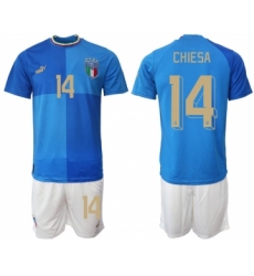 Men's Italy #14 Chiesa Blue Home Soccer Jersey Suit