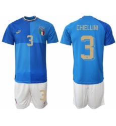 Men's Italy #3 Chiellini Blue Home Soccer Jersey Suit