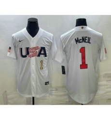 Mens USA Baseball #1 Jeff McNeil Number 2023 White World Classic Stitched Jersey