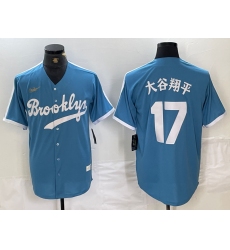 Men's Brooklyn Dodgers #17 大谷翔平 Light Blue Japanese Cooperstown Collection Cool Base Jersey