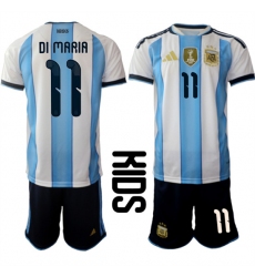 Youth Argentina #11 DI MARIA National Team FIFA x World Cup 2026 Home White On Field Kids Jersey