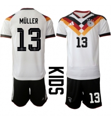 Youth Germany #13 MULLER National Team FIFA x World Cup 2026 Home White On Field Kids Jersey