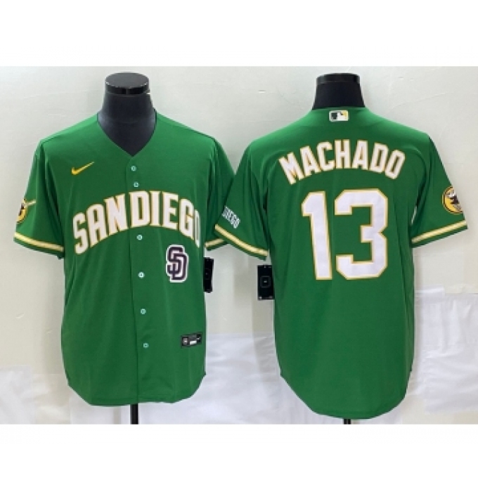 Men's San Diego Padres #13 Manny Machado Green Cool Base Stitched Baseball Jersey 1