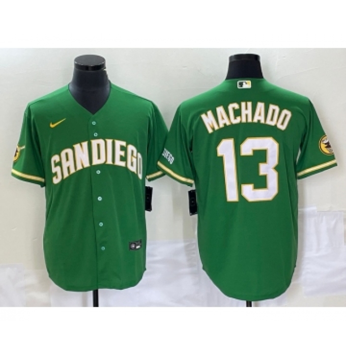 Men's San Diego Padres #13 Manny Machado Green Cool Base Stitched Baseball Jersey