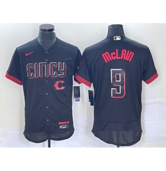 Men's Nike Cincinnati Reds #9 Matt McLain Black 2023 City Connect Flex Base Stitched Jersey1