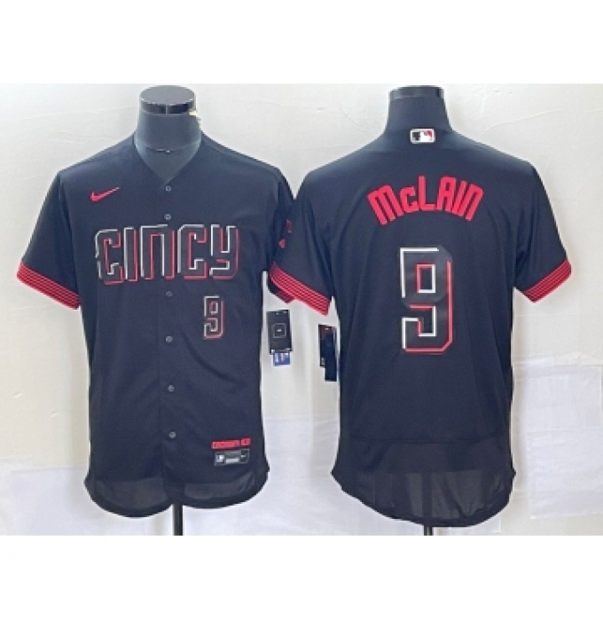 Men's Nike Cincinnati Reds #9 Matt McLain Number Black 2023 City Connect Flex Base Stitched Jersey2