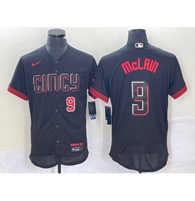 Men's Nike Cincinnati Reds #9 Matt McLain Number Black 2023 City Connect Flex Base Stitched Jersey