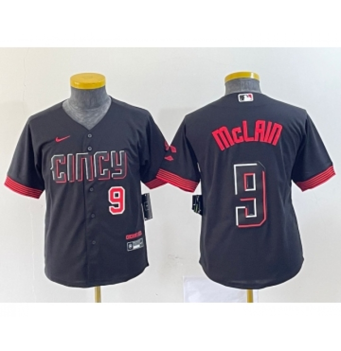 Youth Nike Cincinnati Reds #9 Matt McLain Number Black 2023 City Connect Cool Base Stitched Jersey