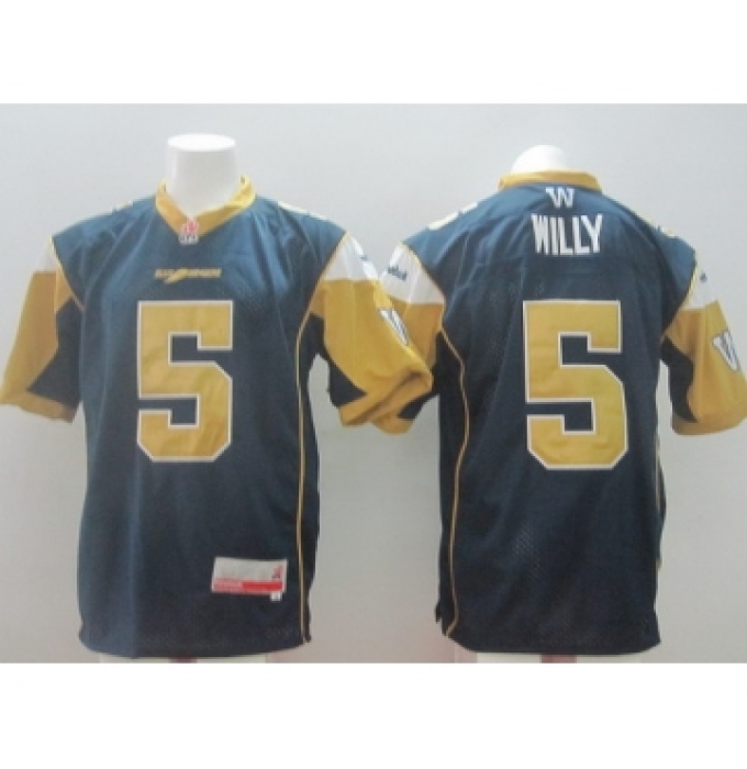 CFL Winnipeg Blue Bombers #5 Drew Willy Navy Blue Jersey