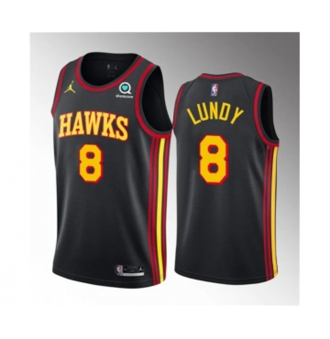 Men's Atlanta Hawks #8 Seth Lundy Black 2023 Draft Statement Edition Stitched Jersey