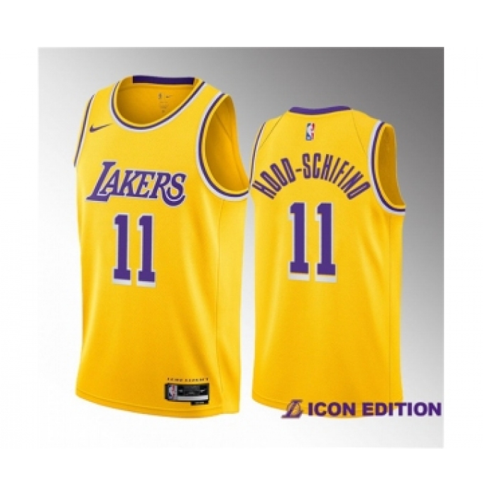 Men's Los Angeles Lakers #11 Jalen Hood-Schifino Yellow 2023 Draft Icon Edition Stitched Basketball Jersey